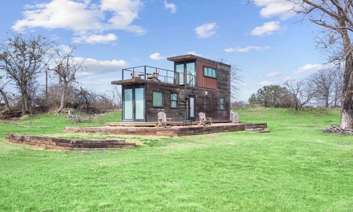 China Spring House | 2-bedroom Tiny Home on 42 Acres in Magnolia Ranch Waco has AC, Stock Ponds.