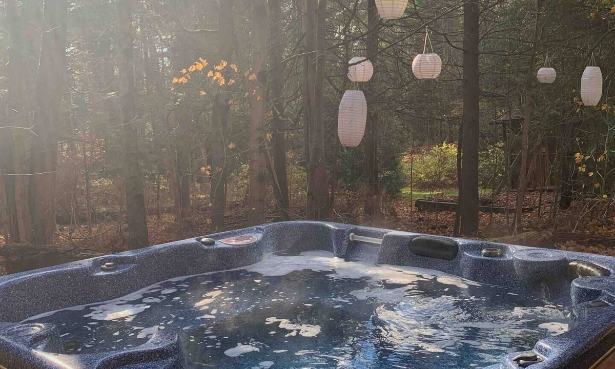Newcastle Cabin | 200 year-old modern log cabin on 40 acres with hot tub & nearby ski hill