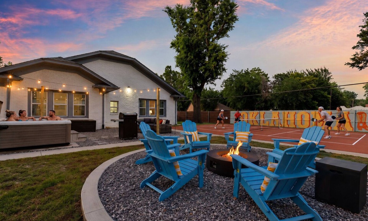 Central Oklahoma City House | 5 Beds Downtown OKC with Pickleball Court, Fire Pit, Hot Tub, Game Lounge