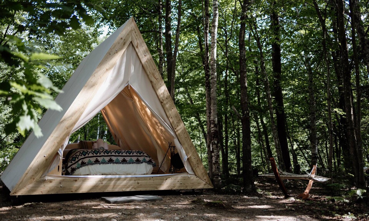 North Woodstock RV Rental | A-Frame Site 34 | Queen Bed | Brook View