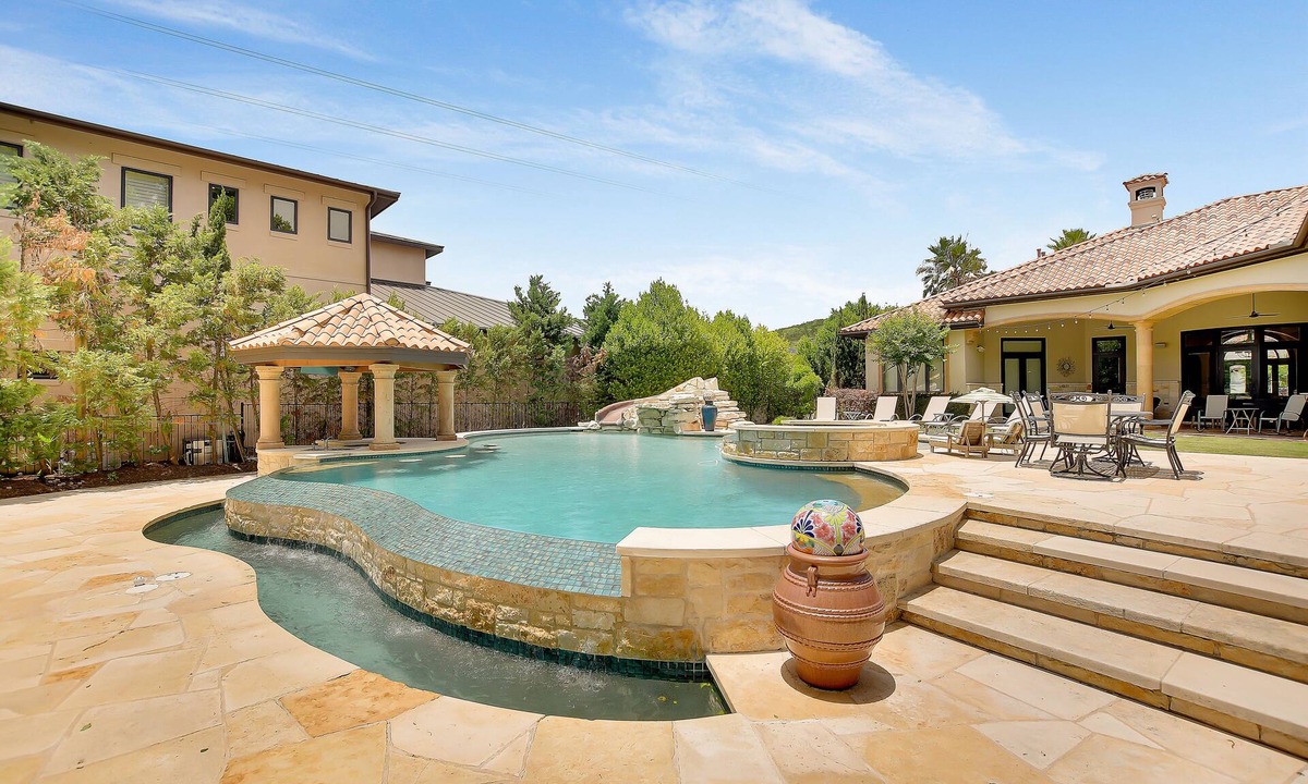 Lower Basin Lake Travis House | Above Hacienda | Waterfront I Pool & Spa with Slide I Pickleball I Playscape