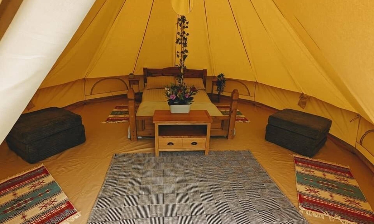 Mount Hawke RV Rental | Bell tent with separate own kitchen pet friendly