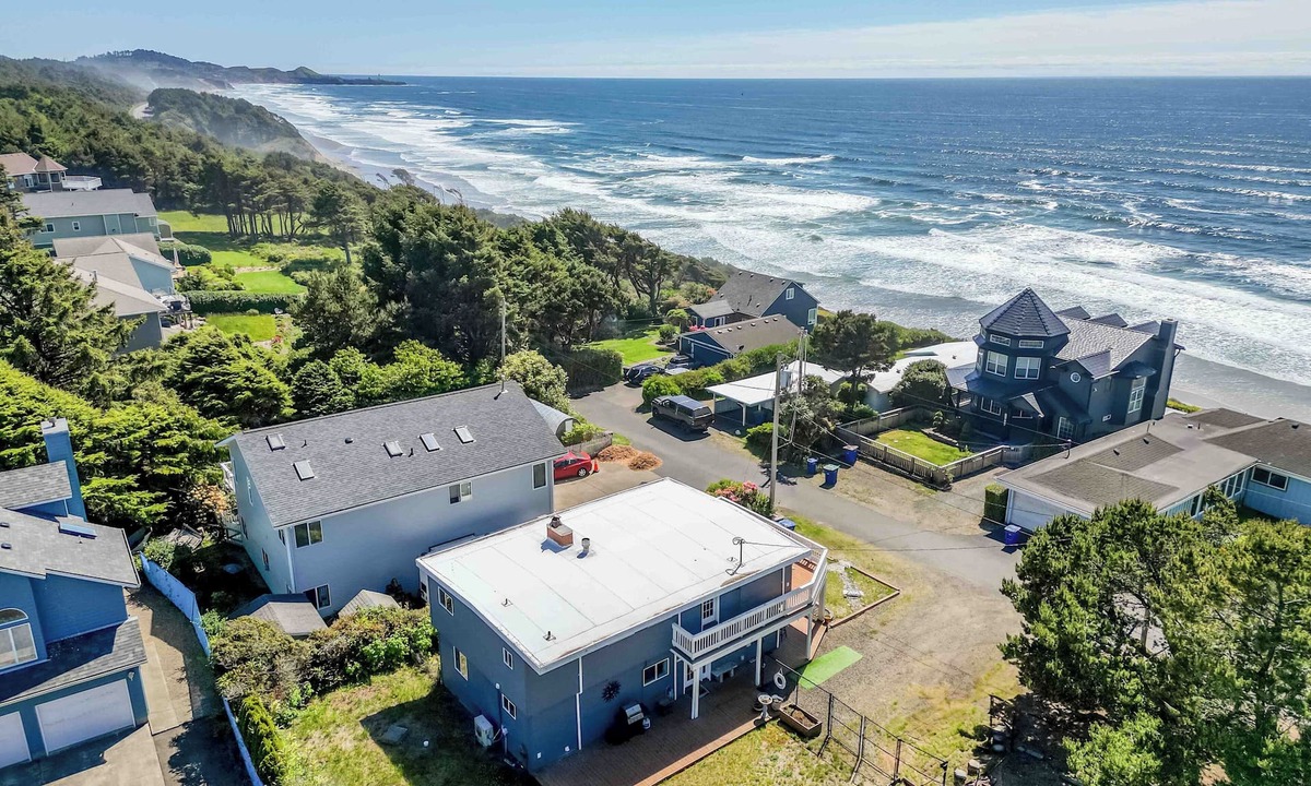 Beverly Beach House | Beverly Beach Home-Deck with Ocean View-Fire Pit