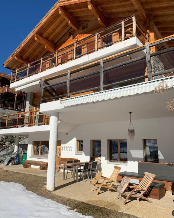 Vercorin Ski Chalet | Chalet Fleuris ground floor with garden sauna terrace and Alps view