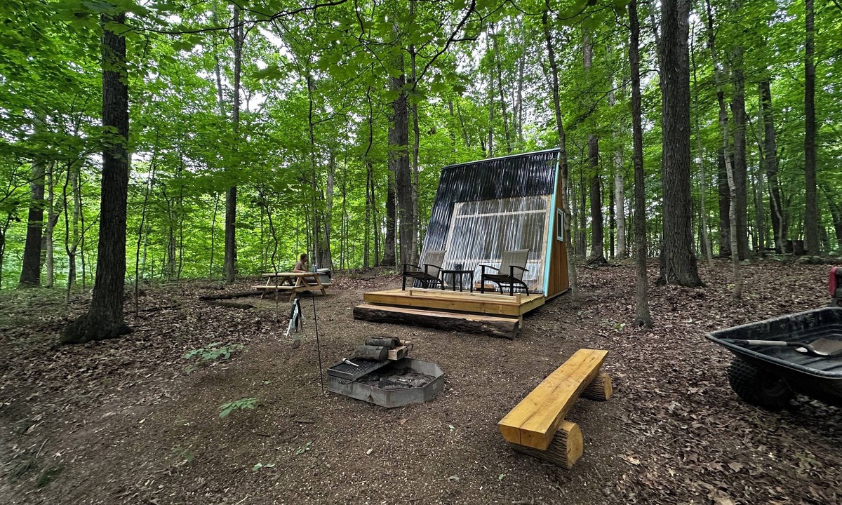 Janesville Cabin | Charming A-frame cabin set in the woods overlooking deep wooded ravines.