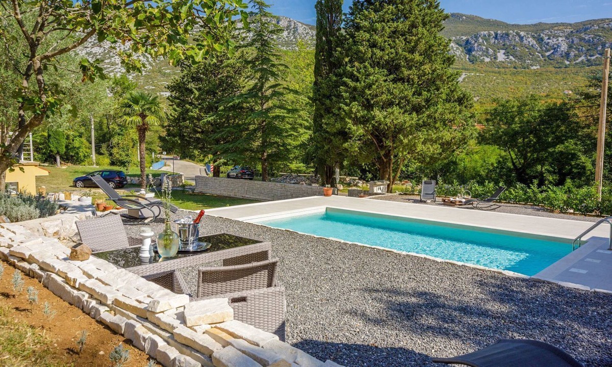 Tribalj Apartment | Charming apartment with Mediterranean garden, pool, high chair, cot, BBQ