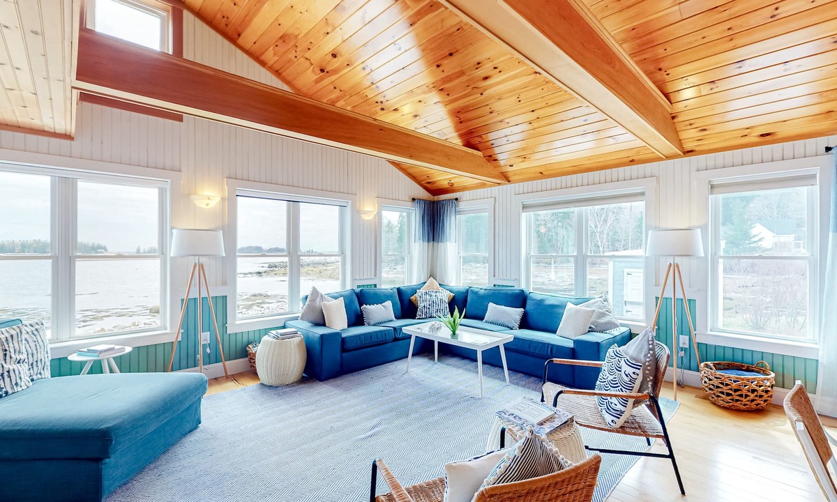 Tenants Harbor House | Dazzling ocean-view house with fireplace, deck, firepit, central AC, & W/D