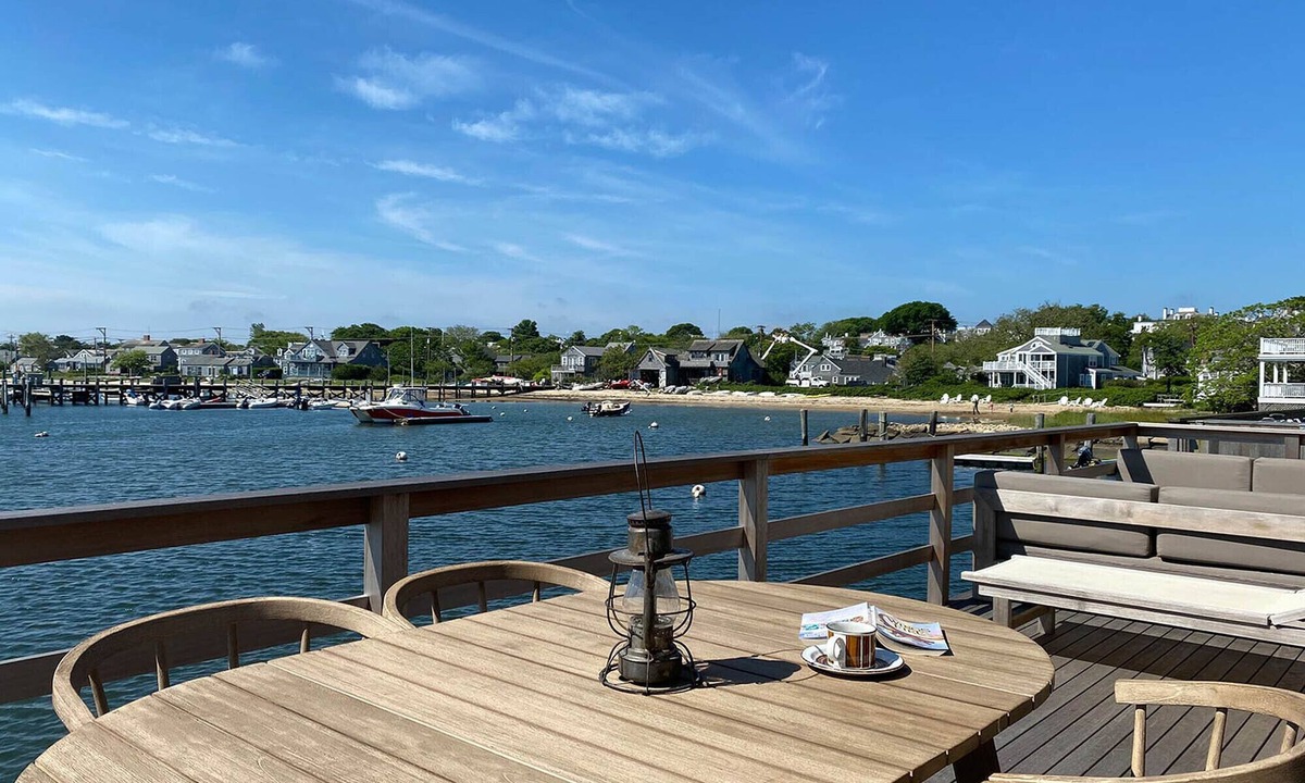 Nantucket Town Cottage | Design cottage on wharf in town - huge private deck, private dock