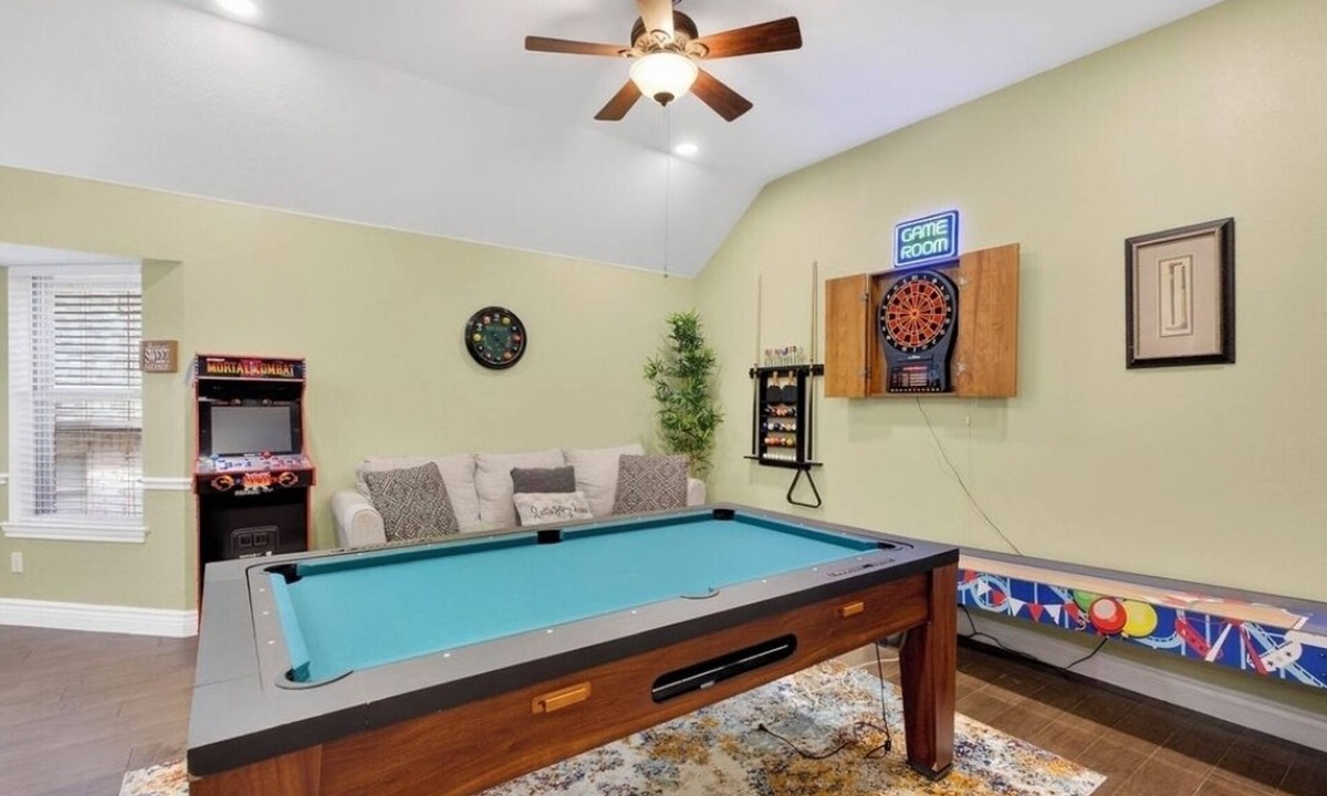 North Richland Hills House | DFW Family Fun Retreat Pool Table Air Hockey Arcade Game Work Space BBQ Firepit