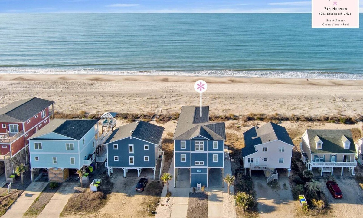 Long Beach House | Discover oceanfront bliss at 7th Heaven in Oak Island, NC—spacious 7BR, sleeps 24!