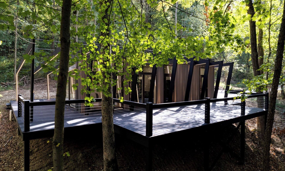 Loudonville Cabin | Fauna Bluff, A cliffside 2-bedroom modern cottage overlooking a bubbling stream.