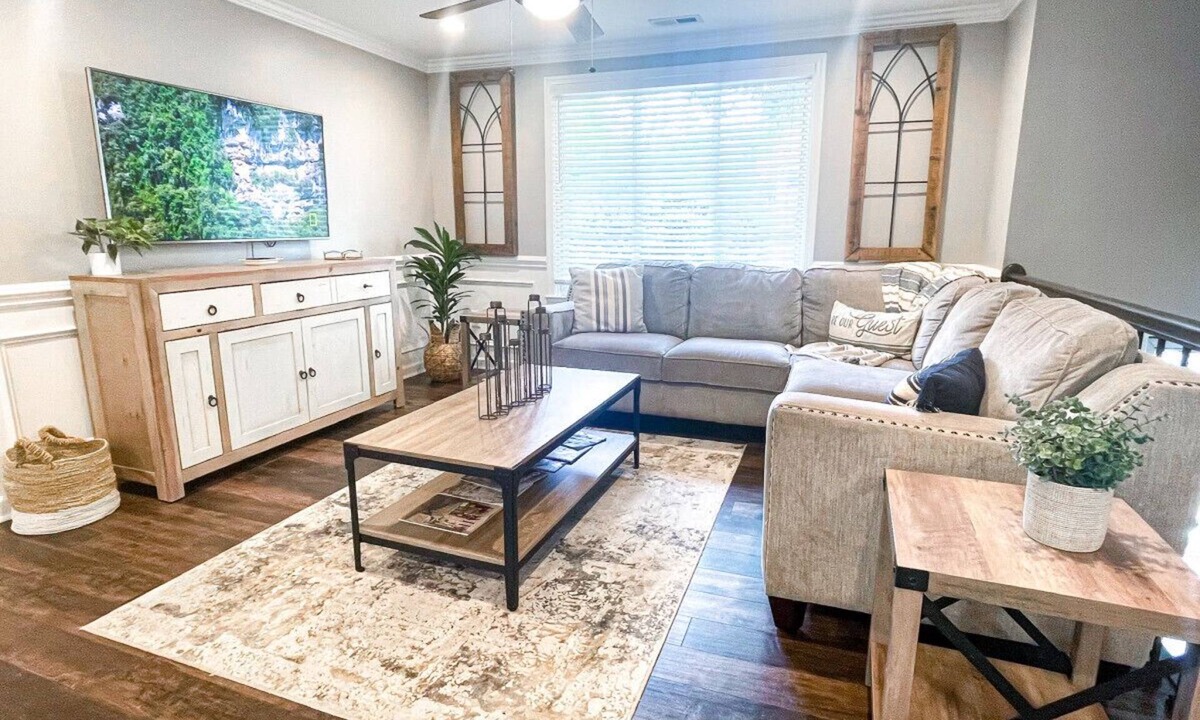 McAlpine House | Fire Pit Foosball Trailside Relaxing Covered Deck