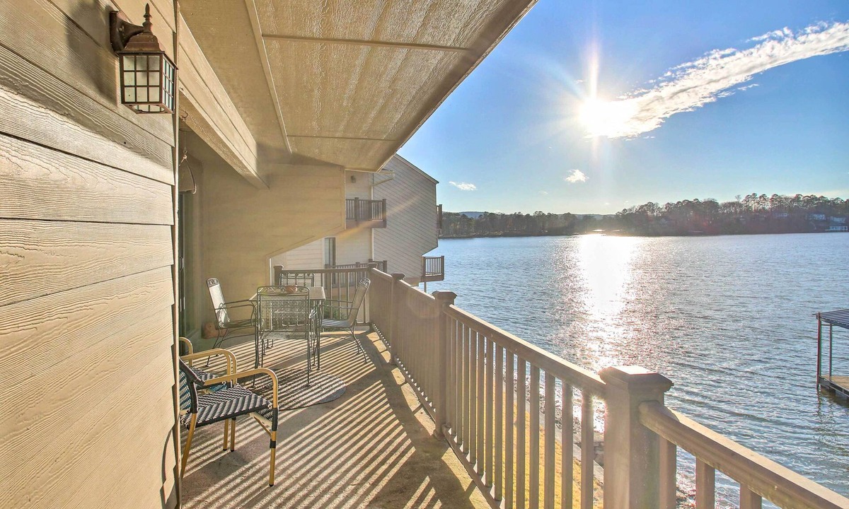 Mid America Condo | Fireplace, Pool Access: Waterfront Hot Springs Gem