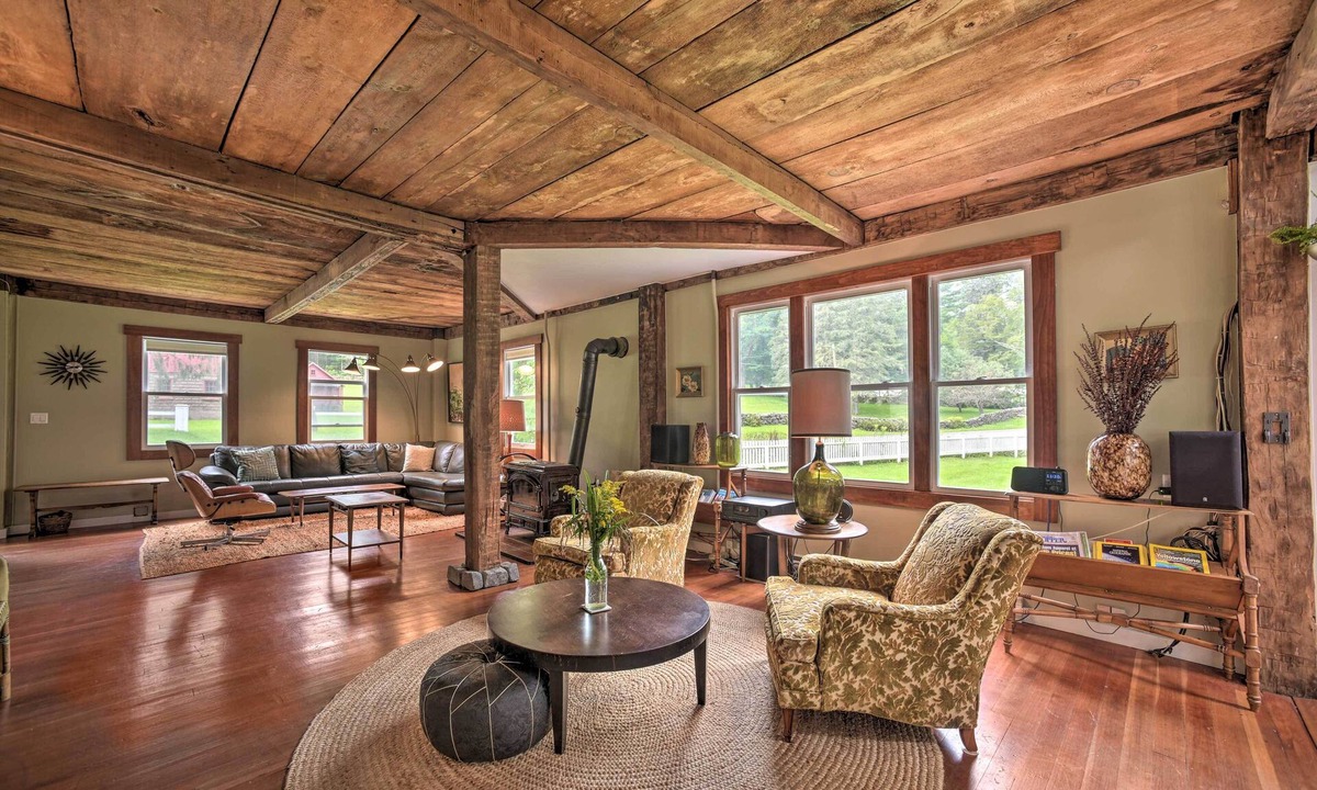 Meredith House | Game Room & Fire Pit: Peaceful Catskills Farmhouse