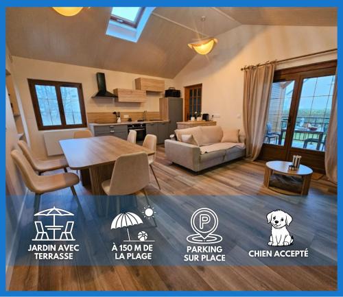 Asnelles House | Horizon Marin maison plain pied à 150m de la plage d'Asnelles, vue mer d'une chambre, entièrement rénovée en 2026, jardin, belle terrasse, parking privatif, au coeur des plages du débarquement, proche de tous commerces, près de Bayeux