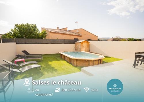 Salses-le-Chateau Villa | La Blanche de Salses 15 min Beach Pool AK