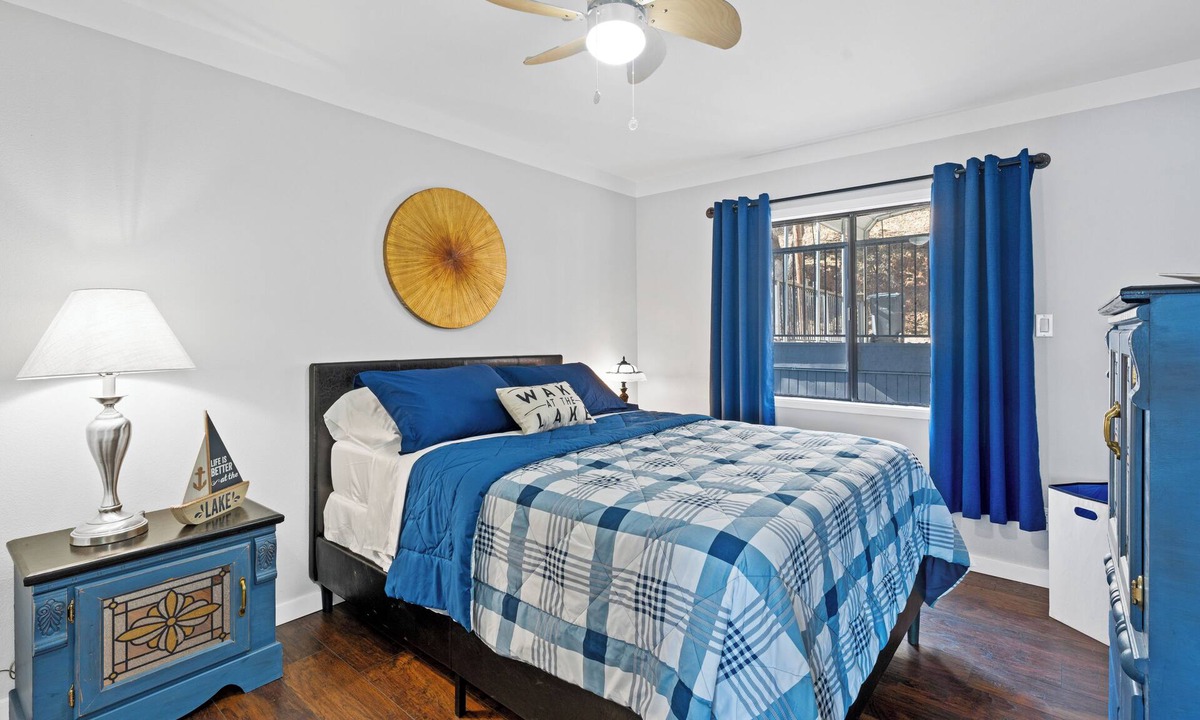 Lower Lake House | Lakefront, 1 King Bed, dock, mist view, electronic firepit