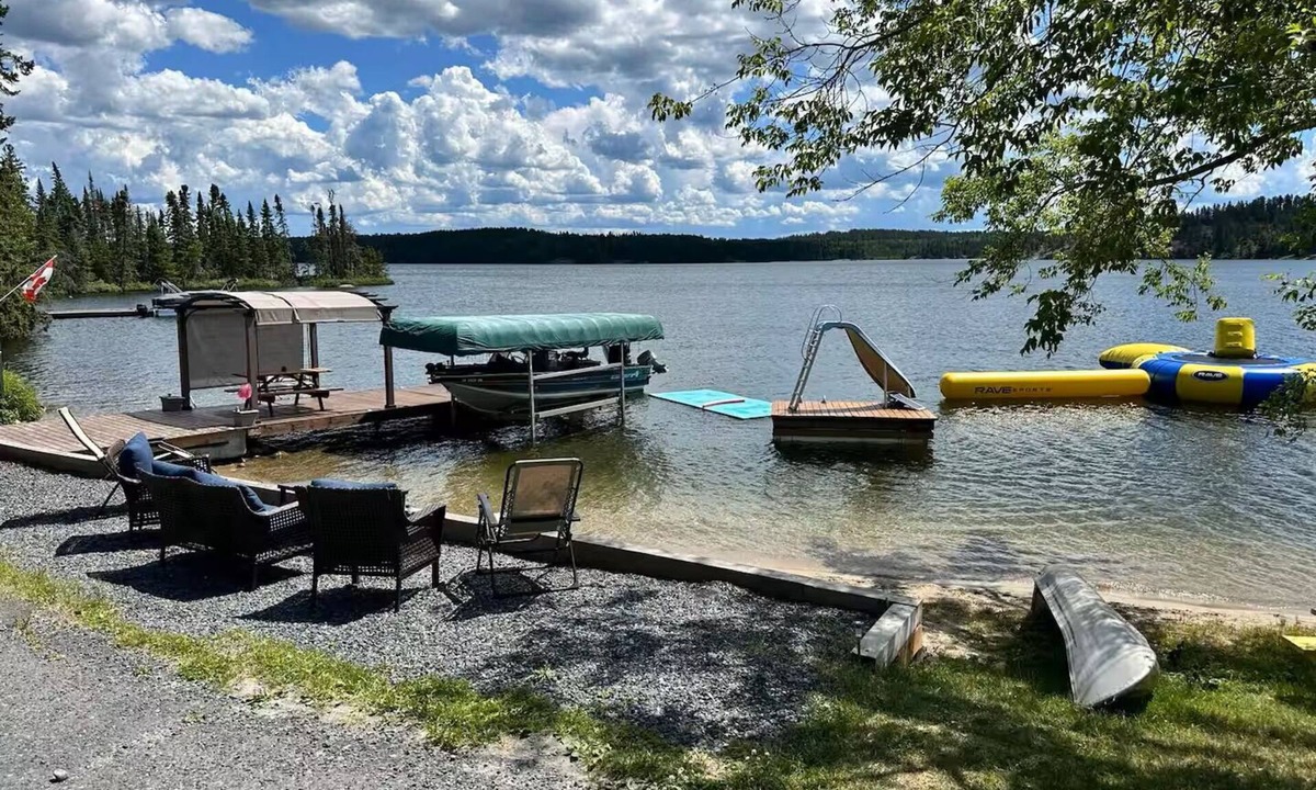 Birch Island Cabin | Lakefront Log Cabin w/Private Beach, Floating Water Park, Dock & Firepit