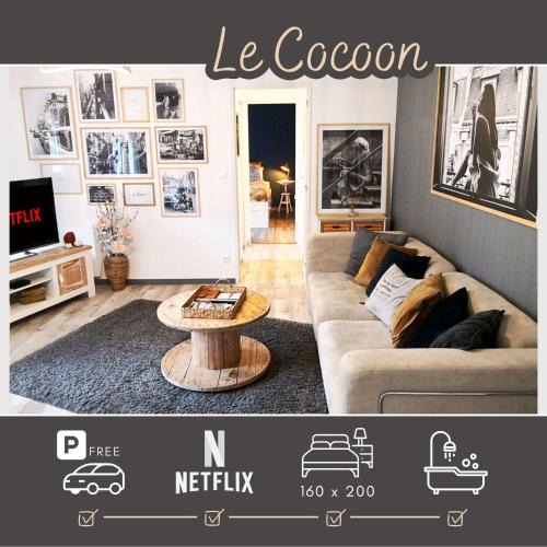 Saint-Lo Apartment | LE COCOON Saint Lô - Appartement privé tout équipé - Haras - Parking gratuit - Entrée autonome - Wifi - Netflix - Baignoire - Lave-linge - Lit Queen Size 160cm & canapé-lit 140cm - Jusqu'à 4 personnes
