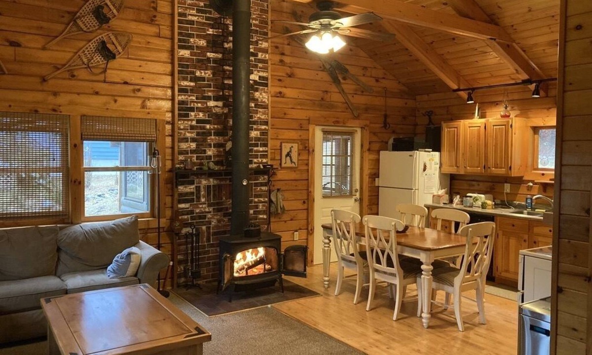 Chester Shores Cabin | Loon Lake Log Cabin with canoe and kayaks, fire pit, and game room!