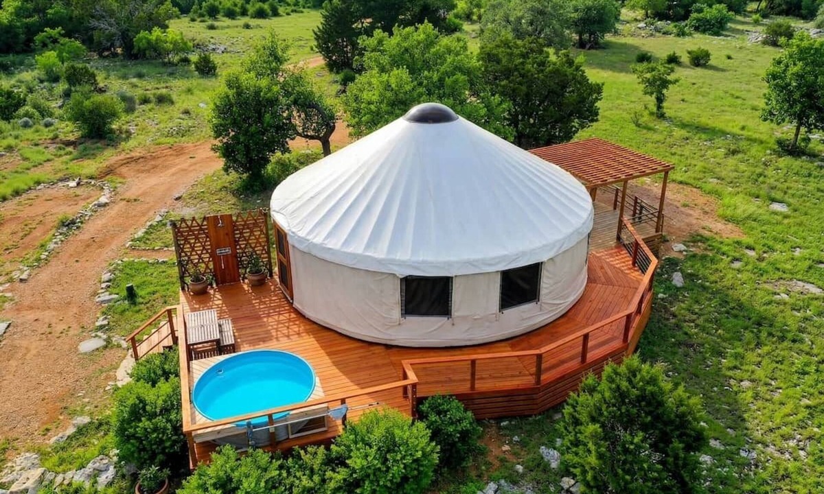 Marble Falls House | Luxury Hill Country Yurt Pool, Views, Coffee Bar