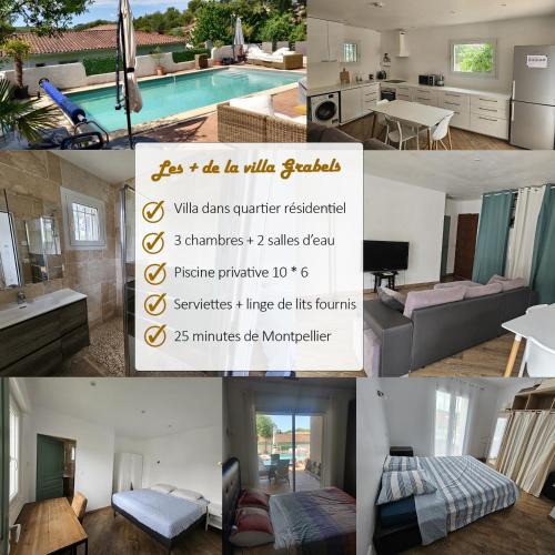 Grabels Apartment | Maison 90 m2 avec piscine et clim - 3 chambres - proche Montpellier