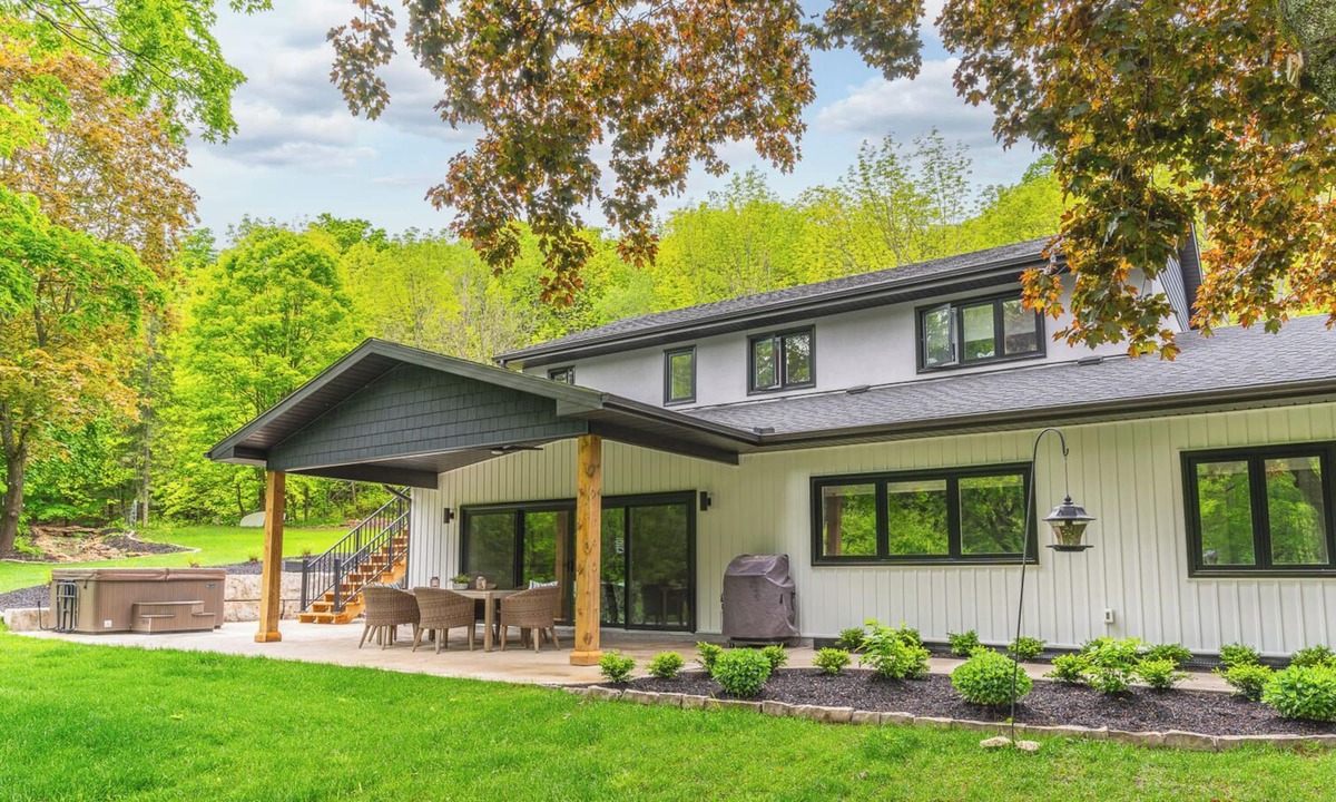 Owen Sound House | Modern Green Oasis in private setting, covered patio with hot tub and fire pit!