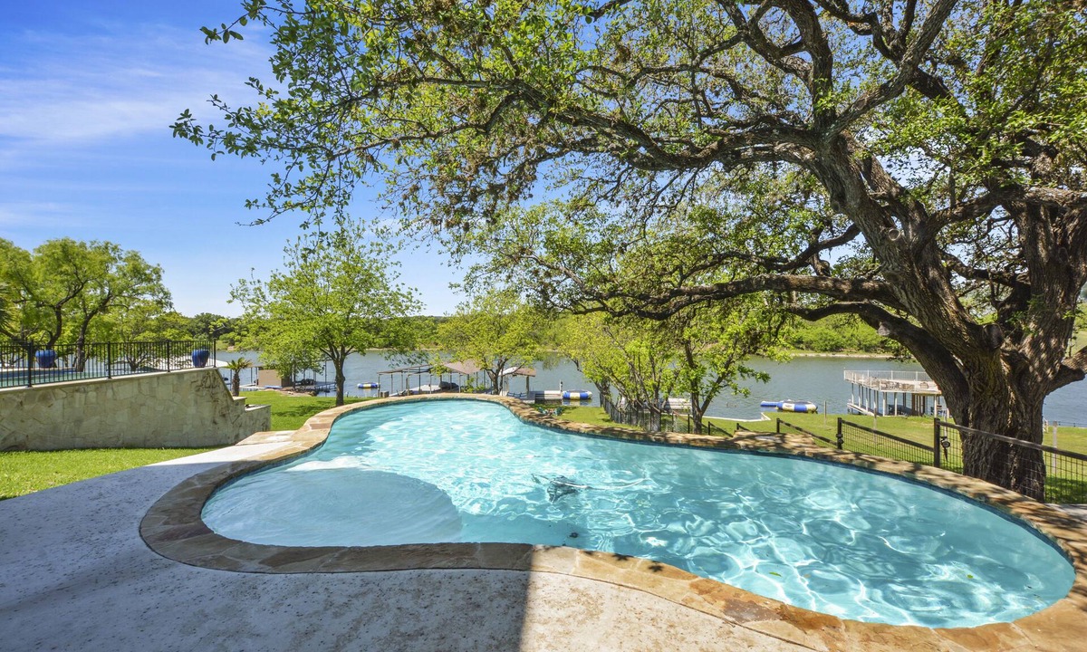 Burnet House | Open Water Luxury LBJ House with Heated Pool and Lakeside Pavilion! Sleeps 17