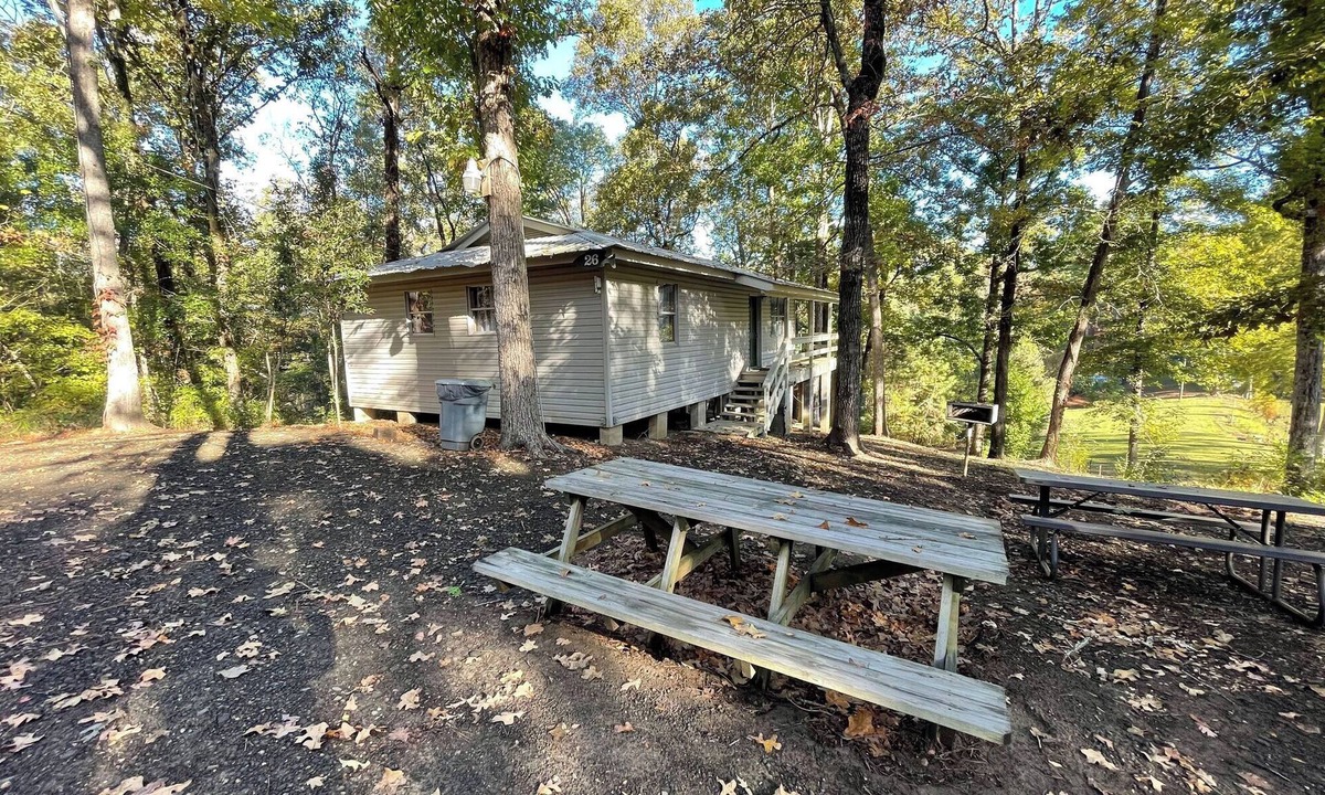 Zwolle Cabin | Peaceful 2-Bedroom Cabin with Full Kitchen, Pond View Porch & Outdoor Firepit