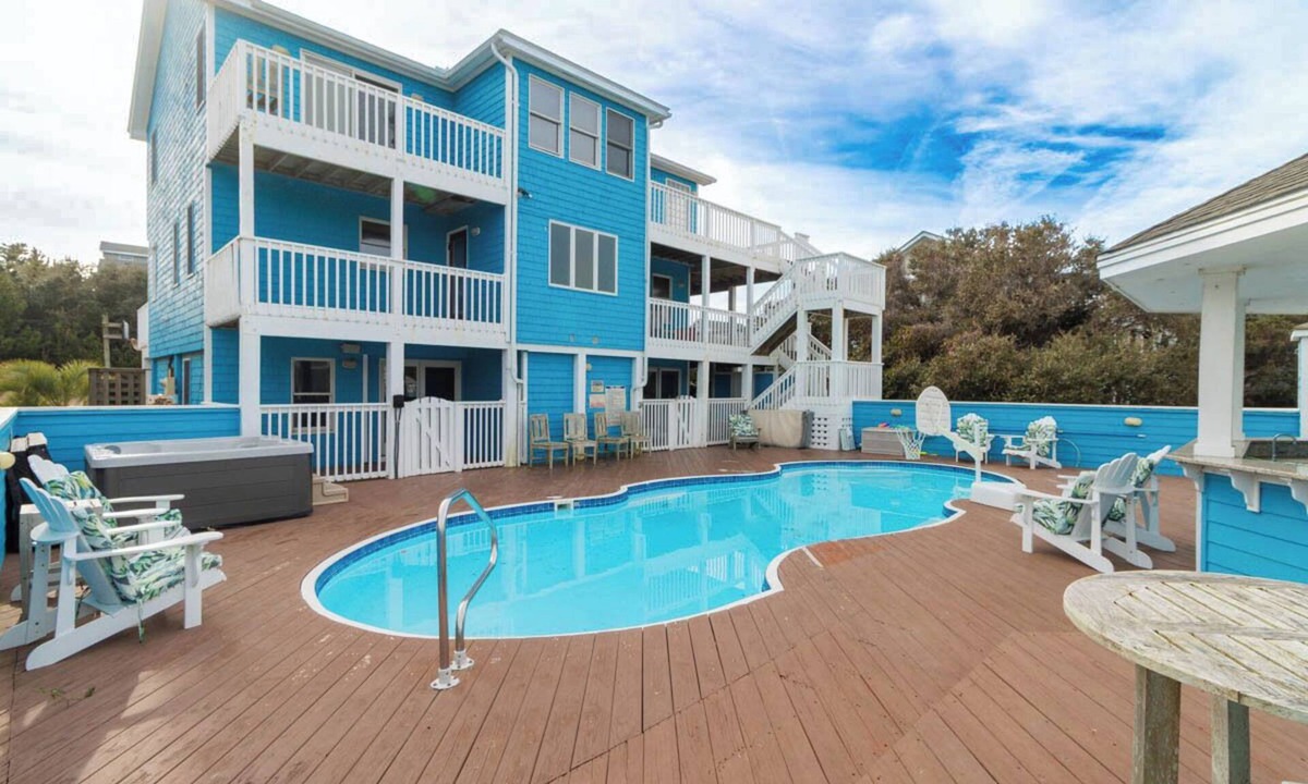 Carolina Dunes House | Pet-friendly oceanside home ocean & sound views, pool, hot tub, rec room & more