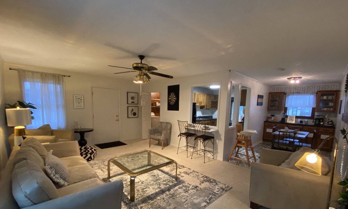 Bloomington House | Pet friendly, spacious single level black and white themed home. Cozy Fireplace!