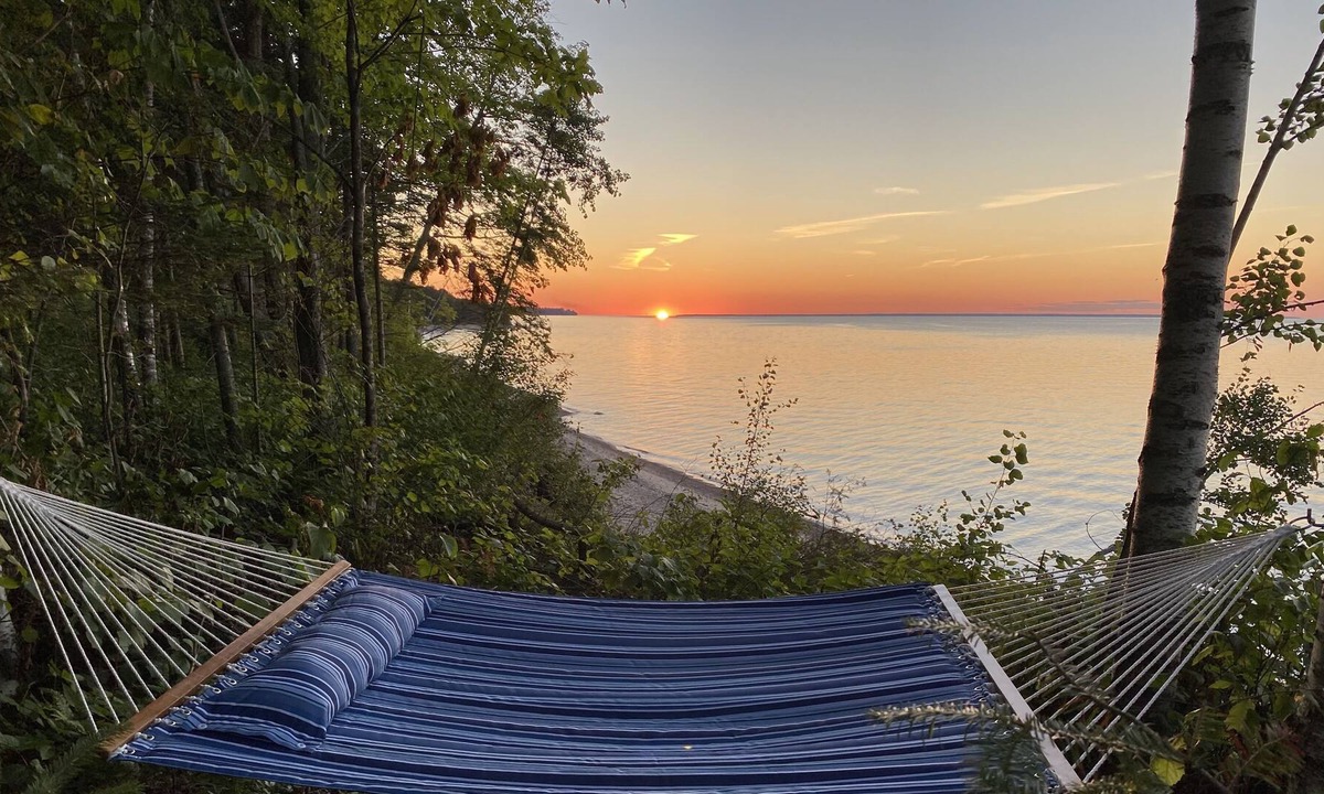 Cheboygan Cottage | Private Beach Summer Sunset Frontage