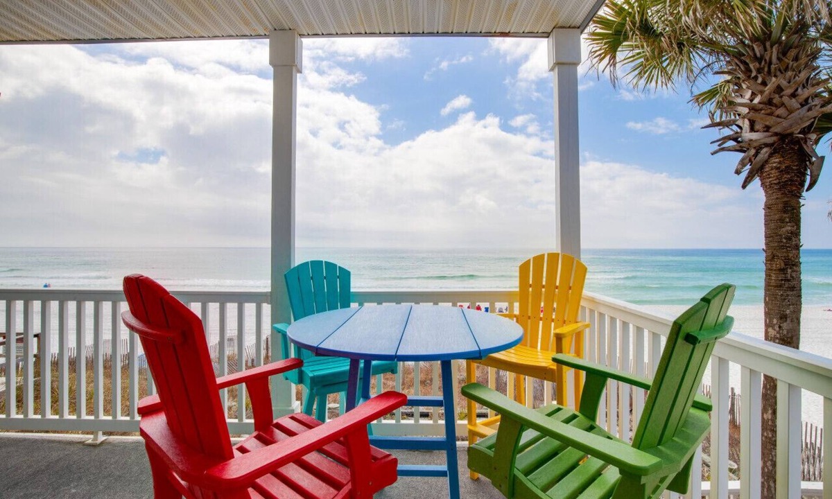 Seagrove Beach Condo | Private Beachfront on West Corner! Free Setups March-Oct! Deck access to beach!