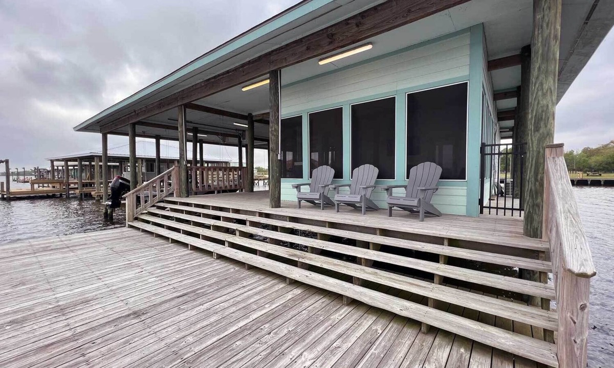 Hackberry Apartment | Reel Fishin' at "The Pier Camp" on the dock and over the water.