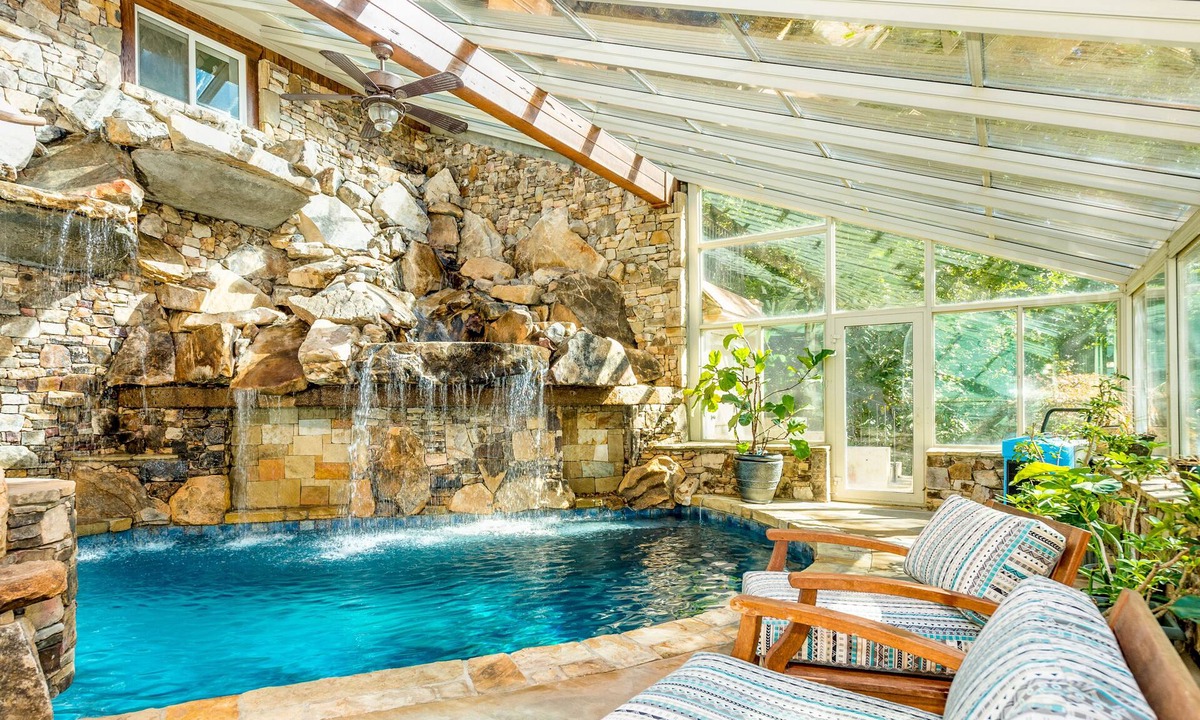 Rutherfordton House | Riverside opulence with game room, private heated pool, hot tub & firepit
