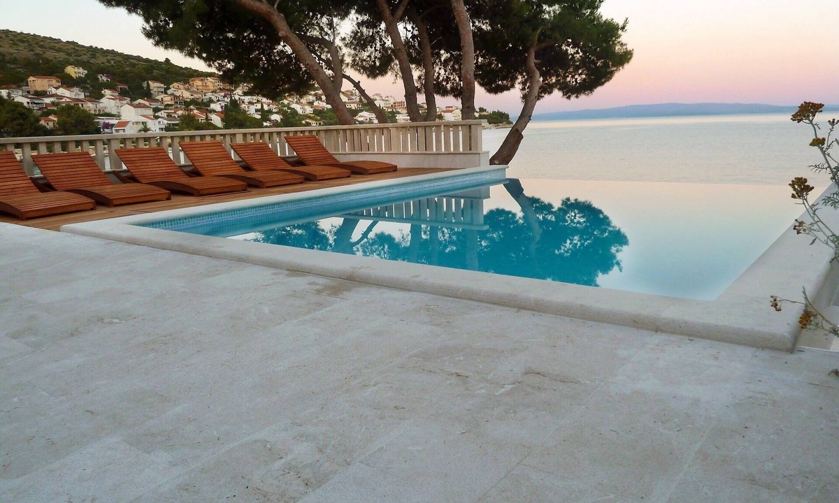 Okrug Gornji Villa | Seafront villa with heated swimming pool, teak deck, open sea view, boat mooring