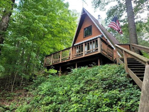 Luther Ski Chalet | Secluded A-Frame Cabin with Private Riverfront on Little Manistee River near Tustin, Michigan
