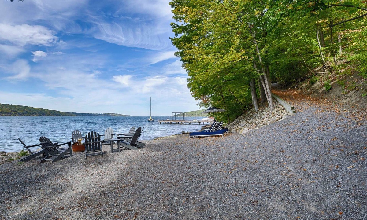 Rushville House | Shale Point Beach: 200' of Private Lakefront Luxury!