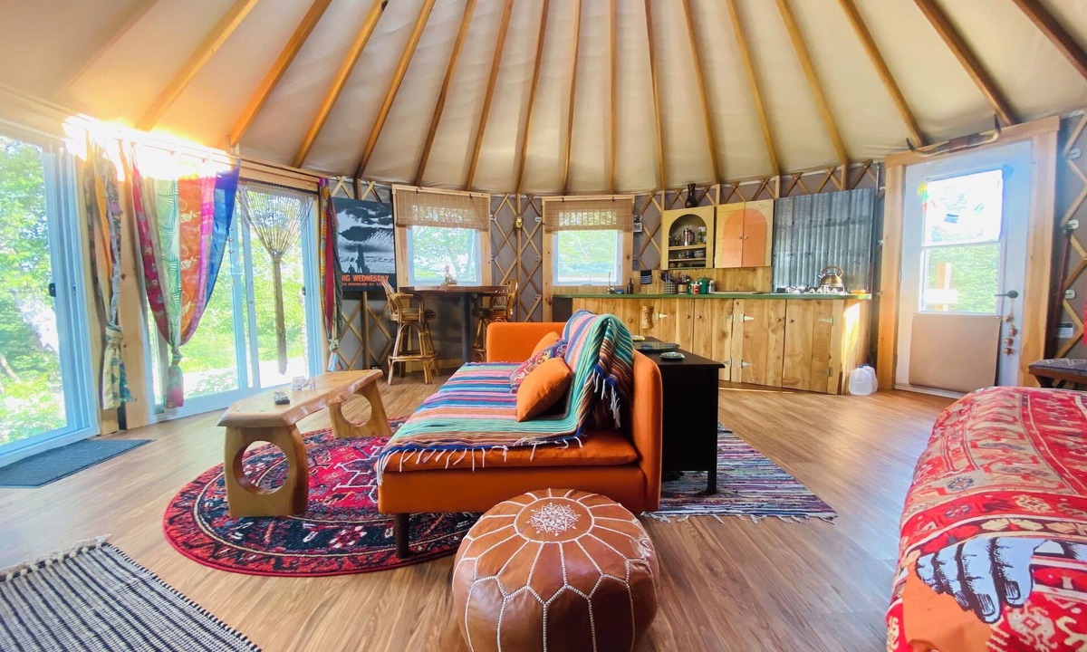 Boularderie RV Rental | Sky high yurt with amazing view of the river