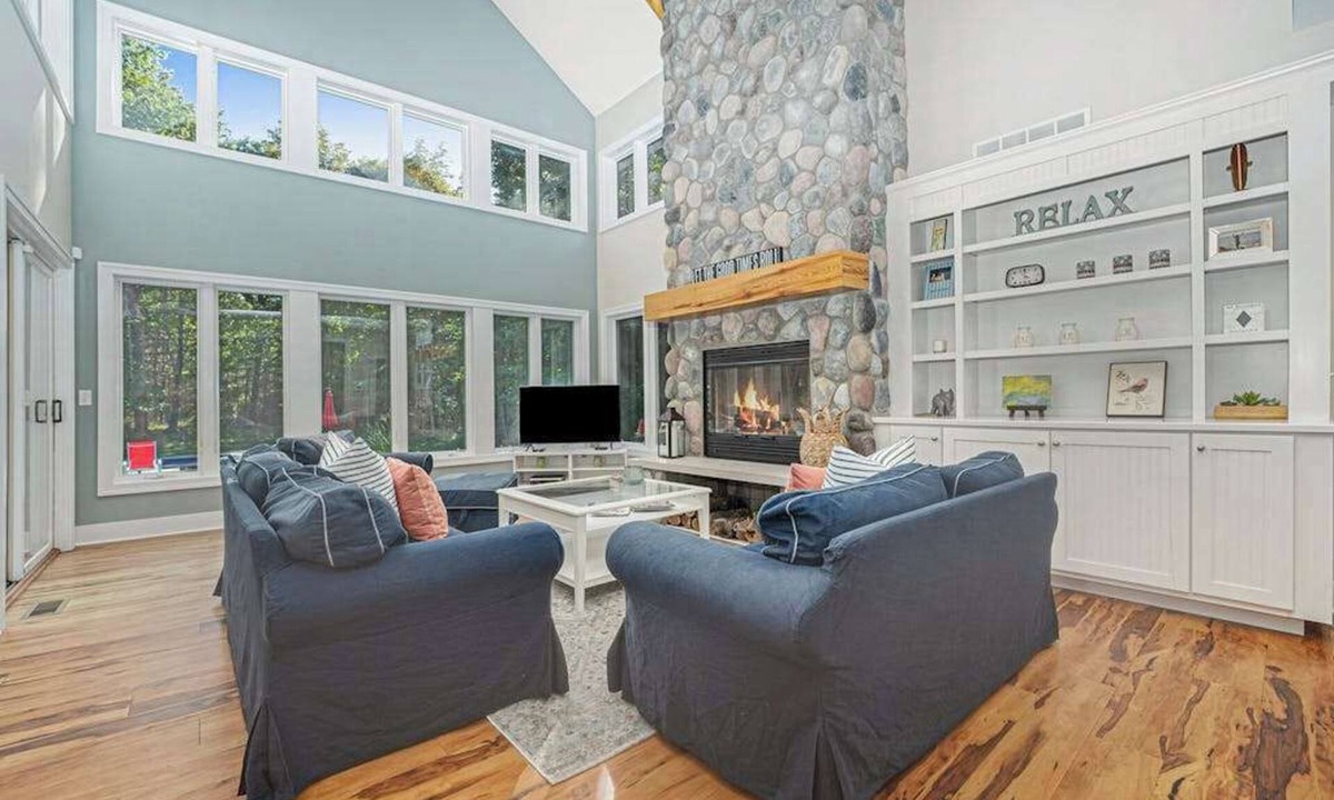 Fennville House | Spacious Home with Two Fireplaces, Game Room, & Private Pool - Walk to the Lake