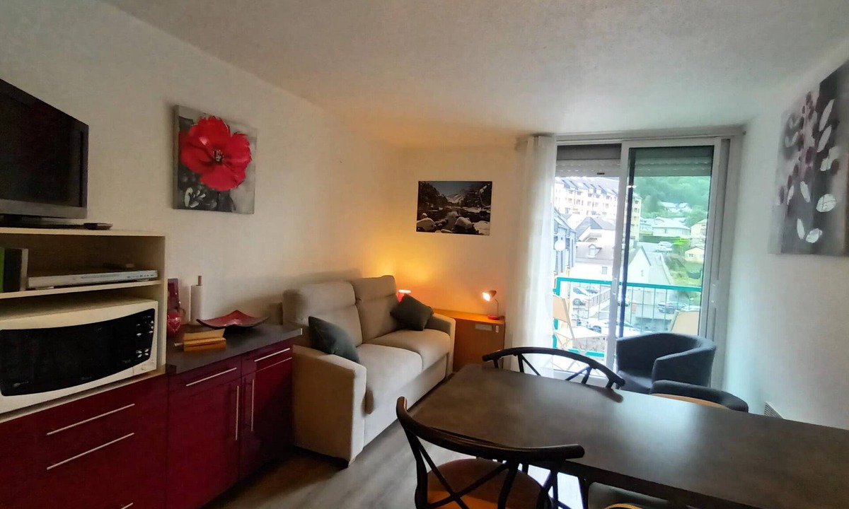 Cauterets Apartment | Studio Cauterets balcony mountain view 300 m cable cars, thermal baths, train station, shops