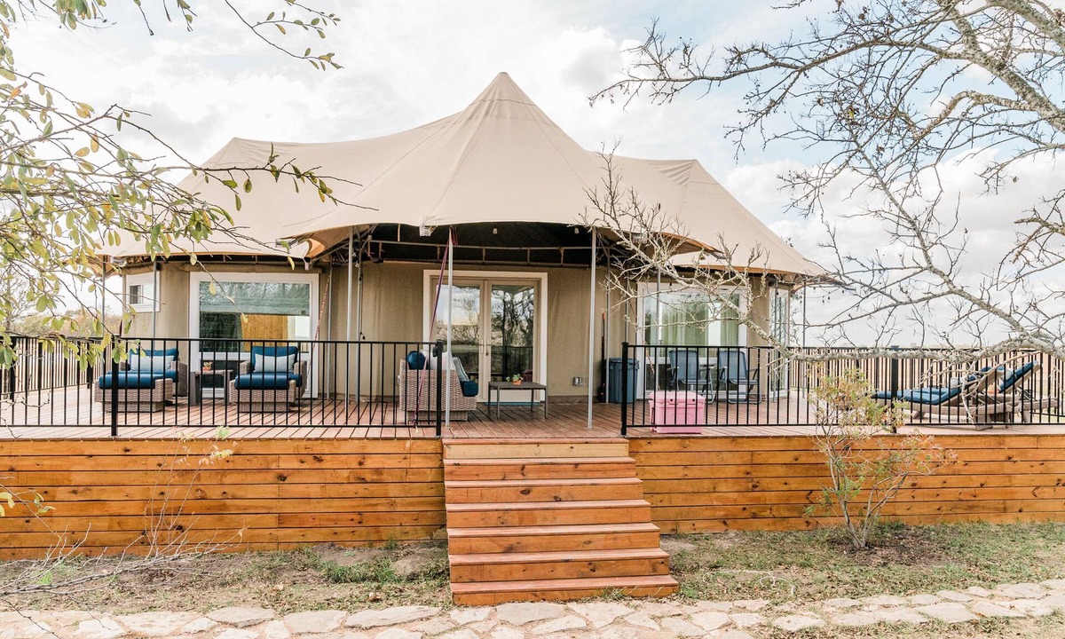 Prairie Lea House | Sundowner Safari Tent at Wahwahtaysee Resort on the San Marcos River