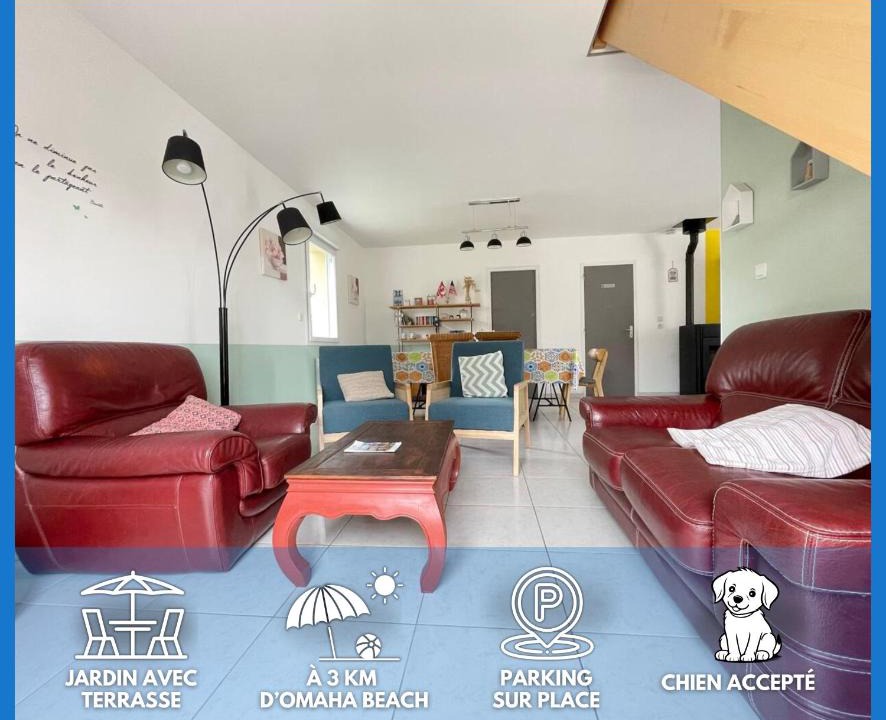 Saint-Laurent-sur-Mer House | Sweet Omaha Belle maison récente lumineuse et cosy bien équipée jardin clos 15 mn à pied plage Omaha Beach et proche de Bayeux & Port en Bessin