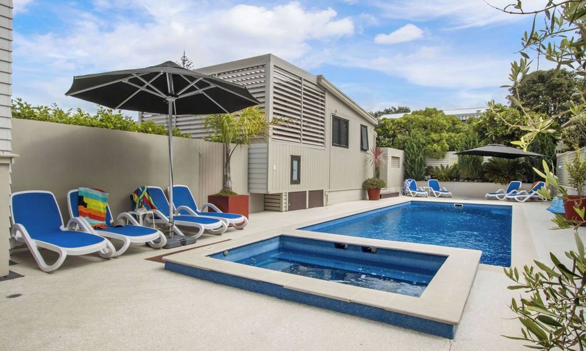 Waihi Beach Cottage | Te Mahana Cottage - pool & private spa, beachfront