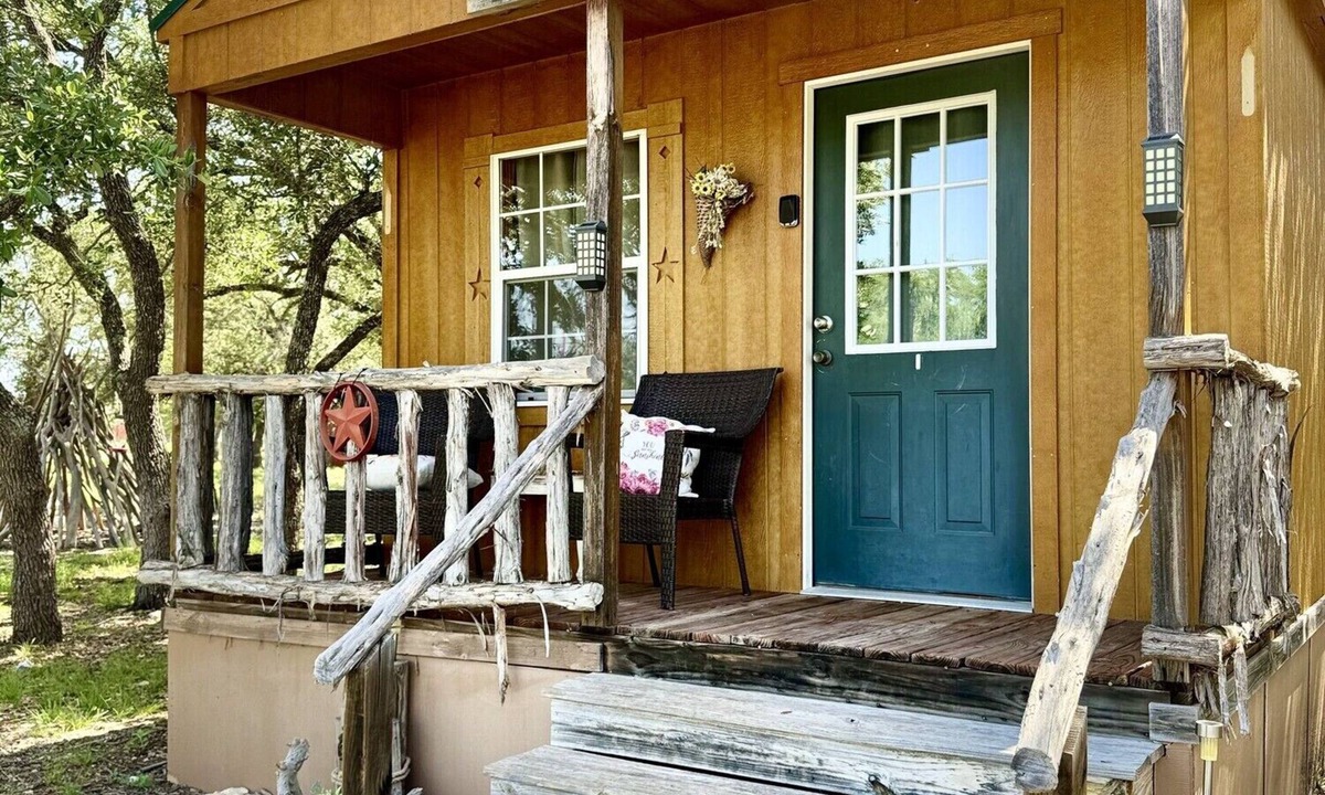 Mountain Home Cabin | The Outpost Cabin- Texas Hill Country Western-themed cabin for 4 in the woods near Kerrville & Fredericksburg