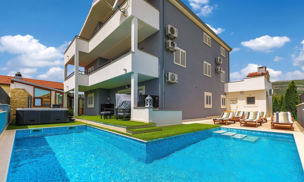 Kastel Novi House | This vacation home is spread over three floors, connected by a covered outdoor staircase.