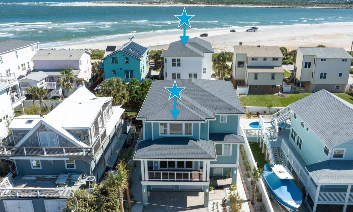 Vilano Beach House | Two Luxury Home Complex, Oceanfront, Brand New and Custom, Views, Gourmet Kitchens, Arcade, Fire Pit