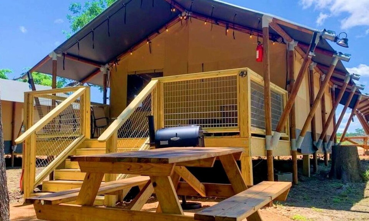 Fentress RV Rental | Unplug and Reconnect with Nature in this Lovely Safari Tent Rental on San Marcos River, Texas
