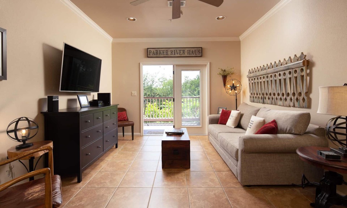 Gruene Condo | Upscale,historic, Guadalupe riverfront in Gruene! Pool! Walk to Gruene Hall!