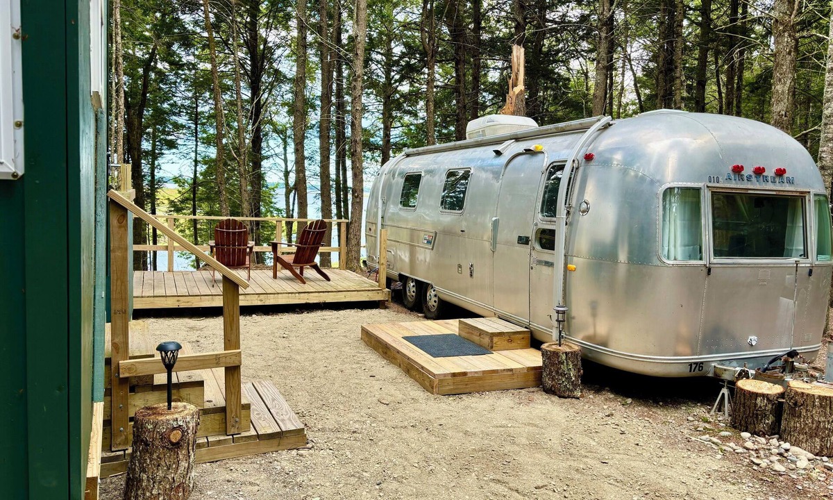 Mariaville Cabin | Vintage Airstream Glamping + Tiny House A-Frame Cabin near Acadia, Fabulous View
